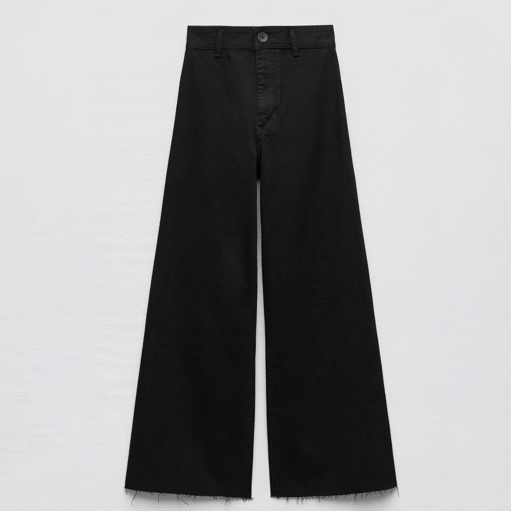 NWT Zara Black Wide Leg High Rise "The Marine Straight"Jeans, size EU 34, US 2